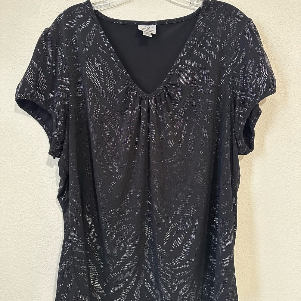 Worthington Blue Relaxed Blouse with Textured Design